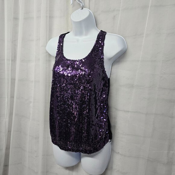 Material Girl Y2K Tank Purple Sequin Club Glam Bling Party Layering M - Picture 4 of 10